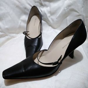 Anne Klein Black Leather Mary Jane Kitten Heels